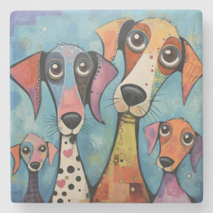Colorful Dog Abstract Art Cartoon-style Stone Coaster