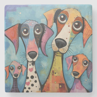 Colorful Dog Abstract Art Cartoon-style Stone Coaster