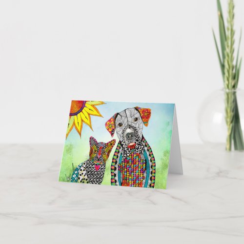 Colorful Dog and Cat Illustration Greeting Card