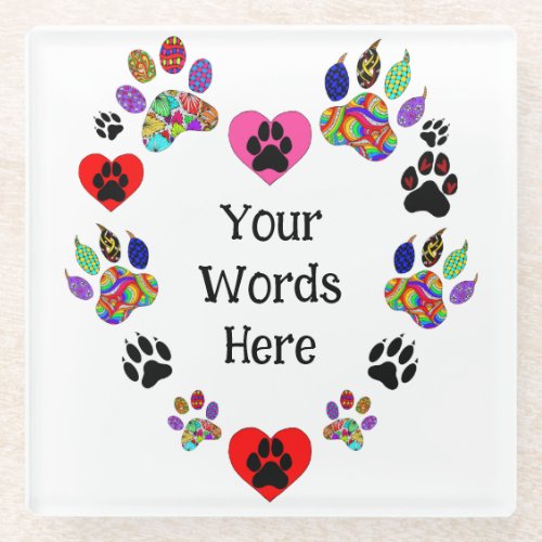 Colorful Dog and Cat Paw Prints Glass Coaster