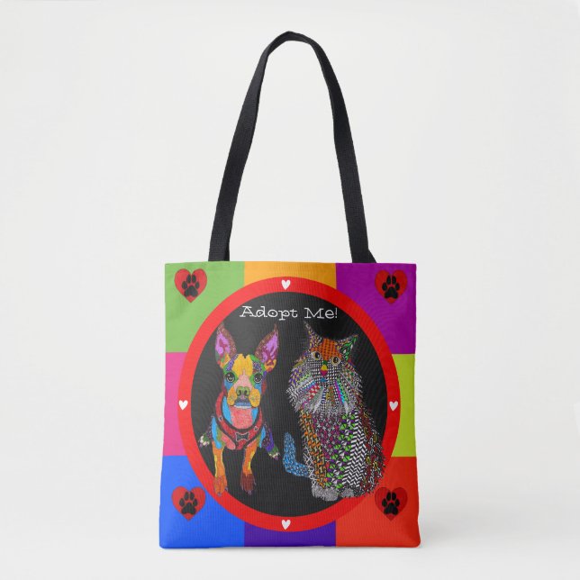 Colorful Dog and Cat Pet Adoption Tote Bag (Front)