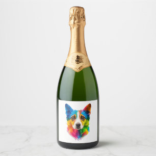 Colorful dog artwork sparkling wine label