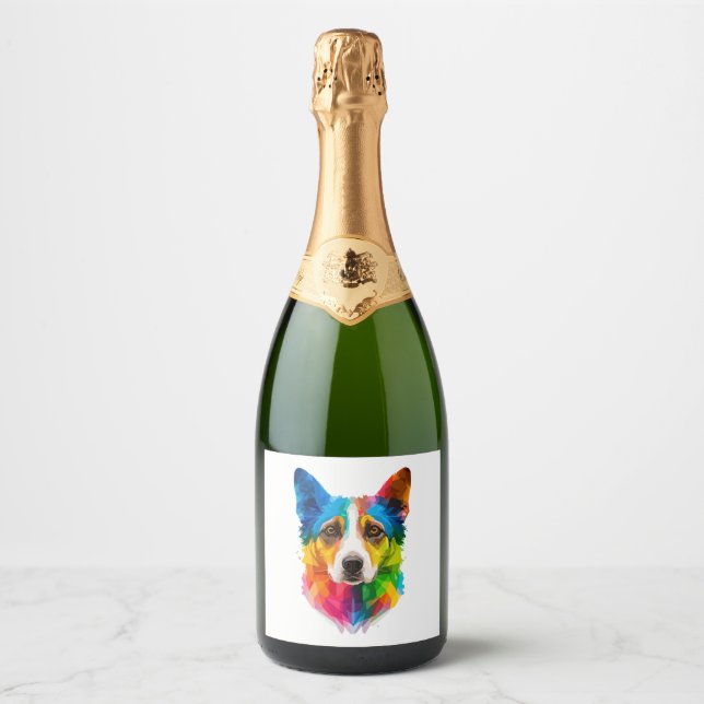 Colorful dog artwork   sparkling wine label (Front)
