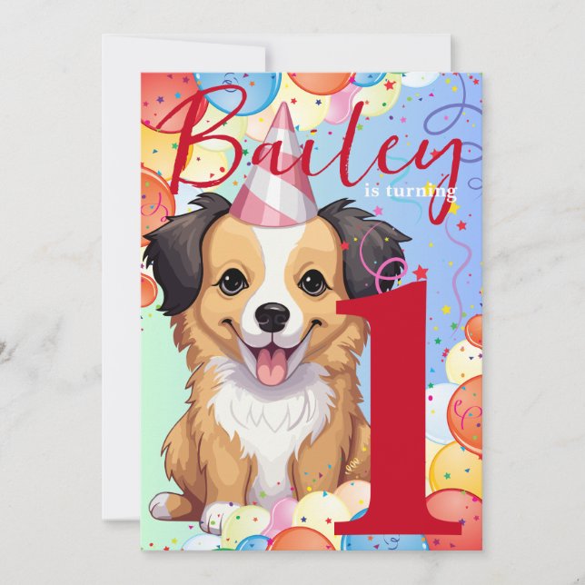 Colorful Dog Birthday Party Invitation (Front)