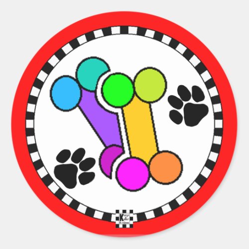 Colorful Dog Bones and Paws Classic Round Sticker