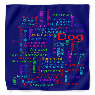 Colorful Dog Breeds on Dark Navy Blue Bandana