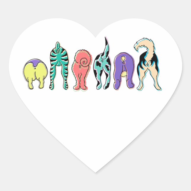 Colorful Dog Butts Heart Sticker (Front)