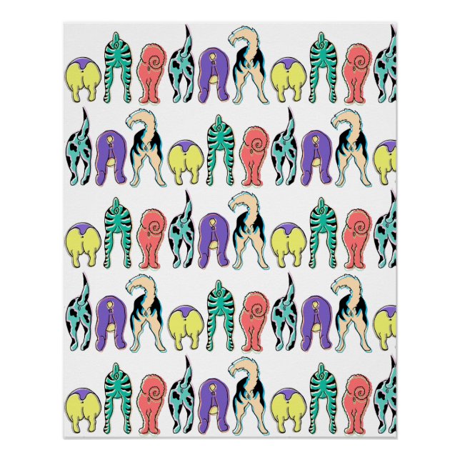 Colorful Dog Butts Pattern Poster (Front)