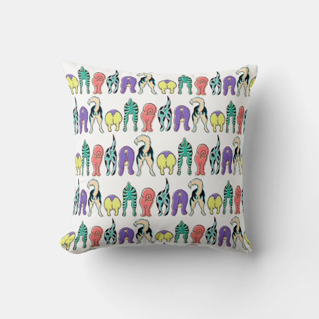 Colorful Dog Butts Pattern Throw Pillow (Front)