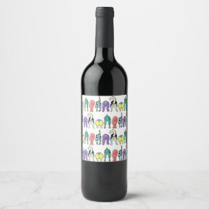 Colorful Dog Butts Pattern Wine Label
