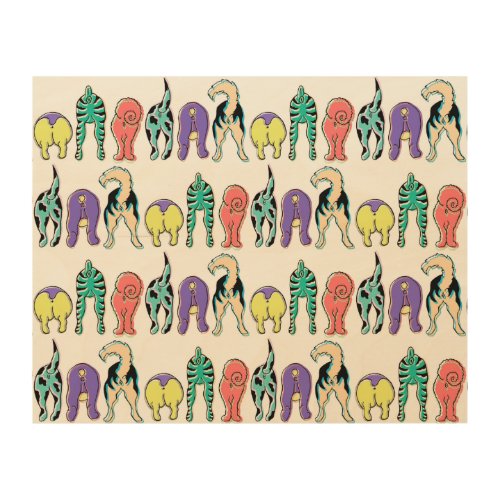 Colorful Dog Butts Pattern Wood Wall Art