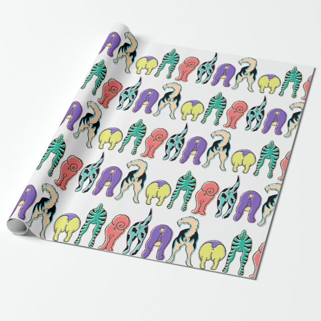 Colorful Dog Butts Pattern Wrapping Paper (Unrolled)