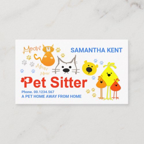 Colorful Dog Cat Bird Pet Care Business Card