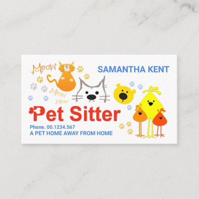 Colorful Dog Cat Bird Pet Care Business Card (Front)
