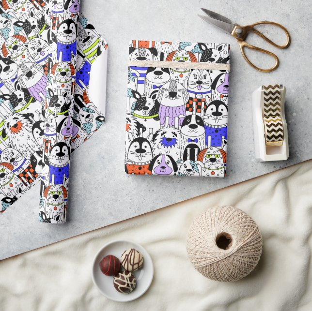 Colorful Dog Crowd Pattern Wrapping Paper (Crafts)