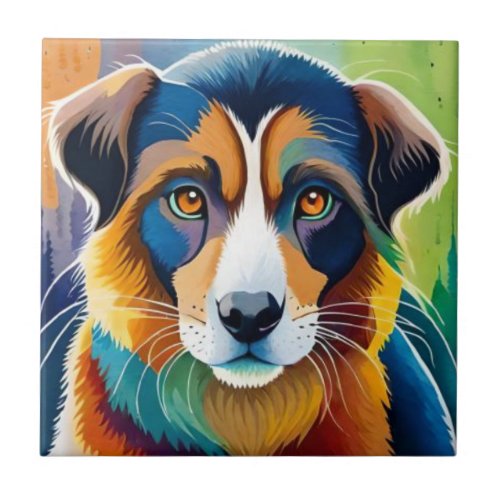 Colorful dog face close up  ceramic tile