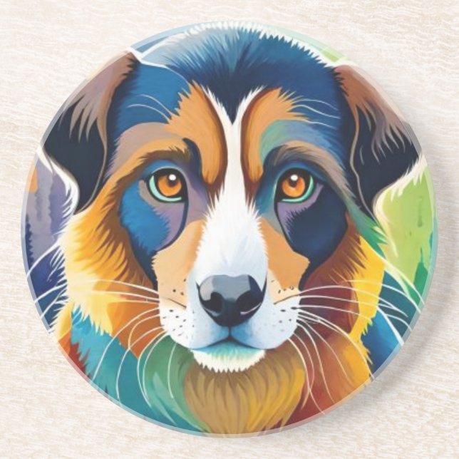 Colorful dog face close up  coaster (Front)