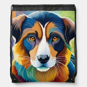 Colorful dog face close up  drawstring bag
