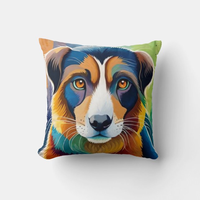 Colorful dog face close up  throw pillow (Front)
