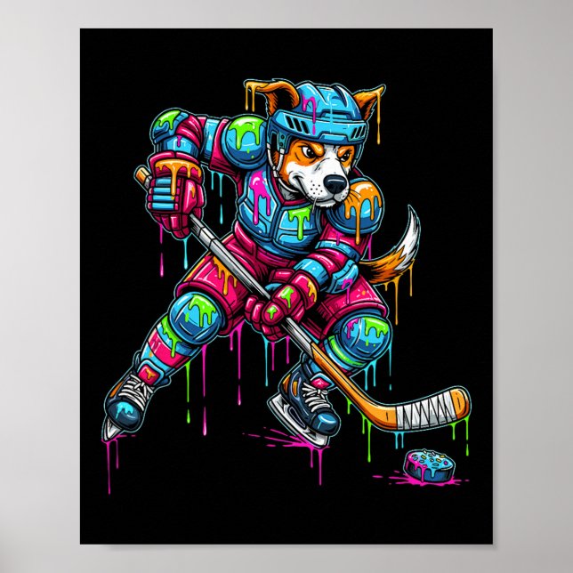 Colorful Dog Hockey Ice Cream Drip Player  Poster (Front)