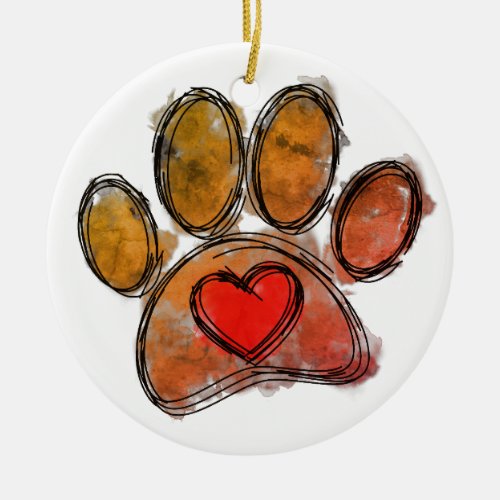 Colorful Dog Lover Drawing Watercolor Ceramic Ornament