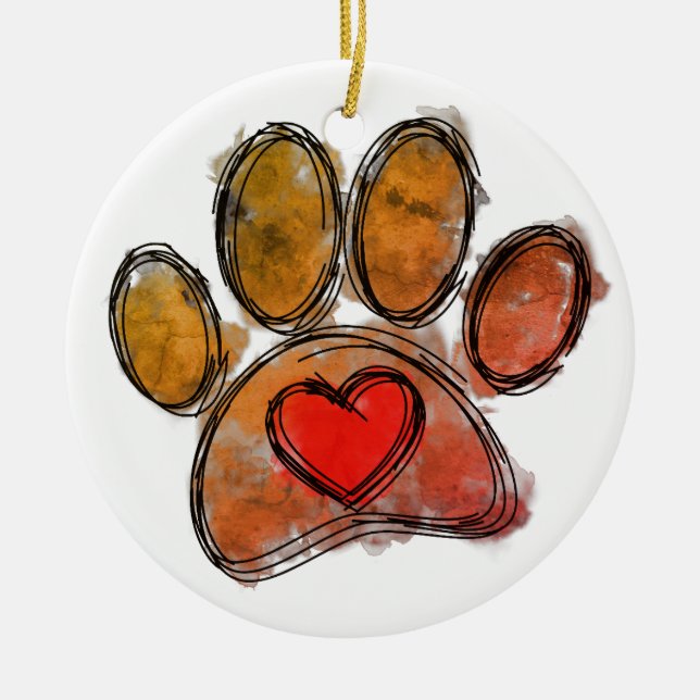 Colorful Dog Lover Drawing Watercolor Ceramic Ornament (Front)