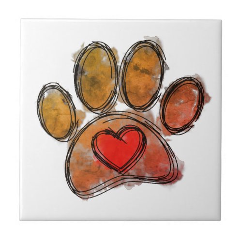 Colorful Dog Lover Drawing Watercolor Ceramic Tile