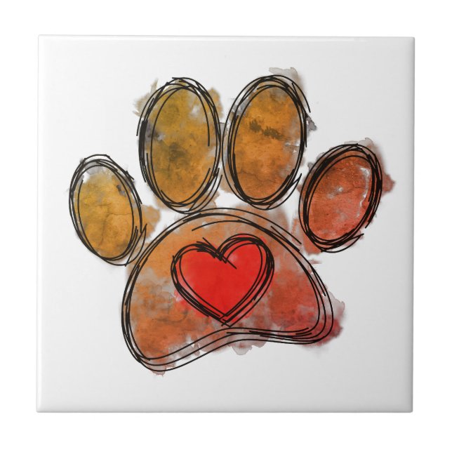 Colorful Dog Lover Drawing Watercolor Ceramic Tile (Front)