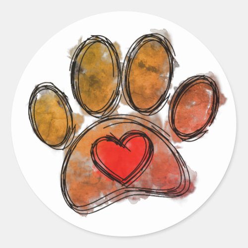 Colorful Dog Lover Drawing Watercolor Classic Round Sticker