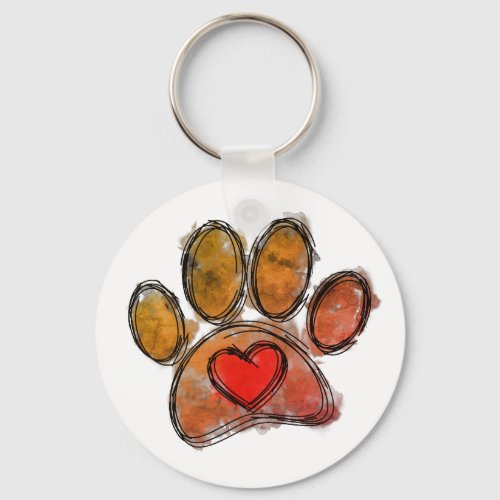 Colorful Dog Lover Drawing Watercolor Keychain