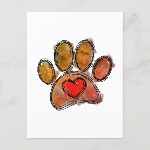 Colorful Dog Lover Drawing Watercolor Postcard