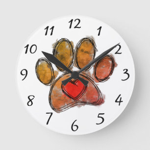 Colorful Dog Lover Drawing Watercolor Round Clock