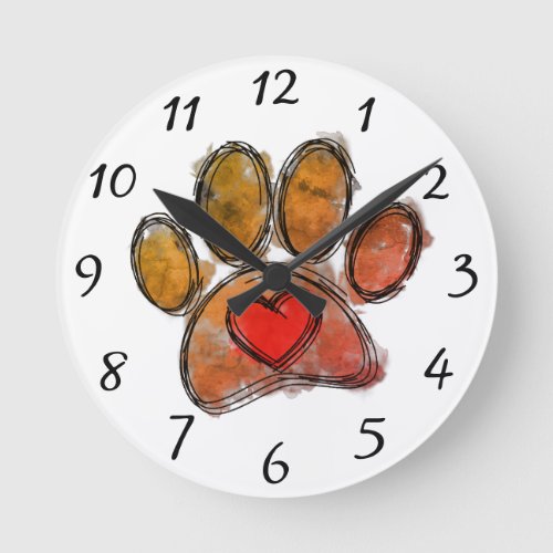 Colorful Dog Lover Drawing Watercolor Round Clock