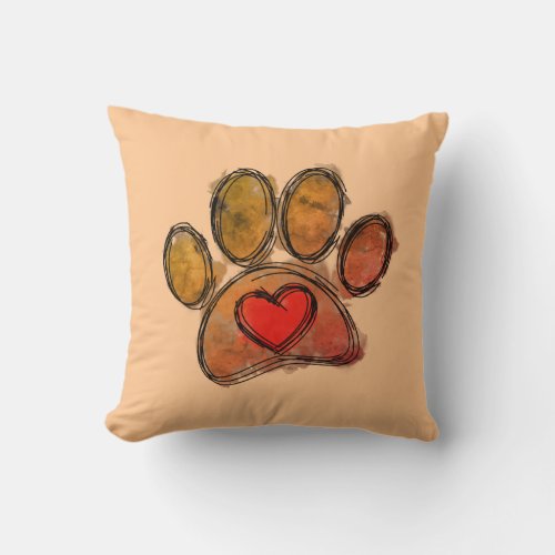 Colorful Dog Lover Drawing Watercolor Throw Pillow