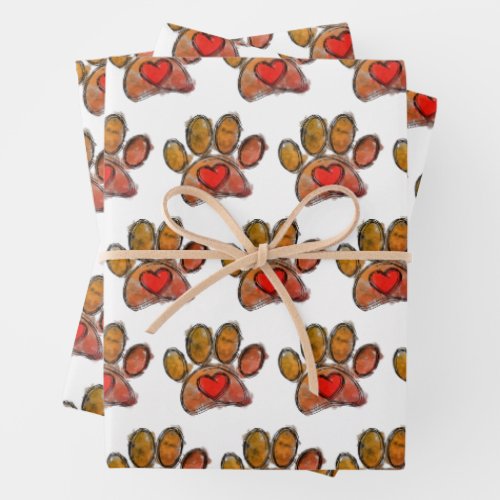 Colorful Dog Lover Drawing Watercolor Wrapping Paper Sheets
