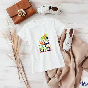 Colorful Dog on Bicycle Art Design T-Shirt