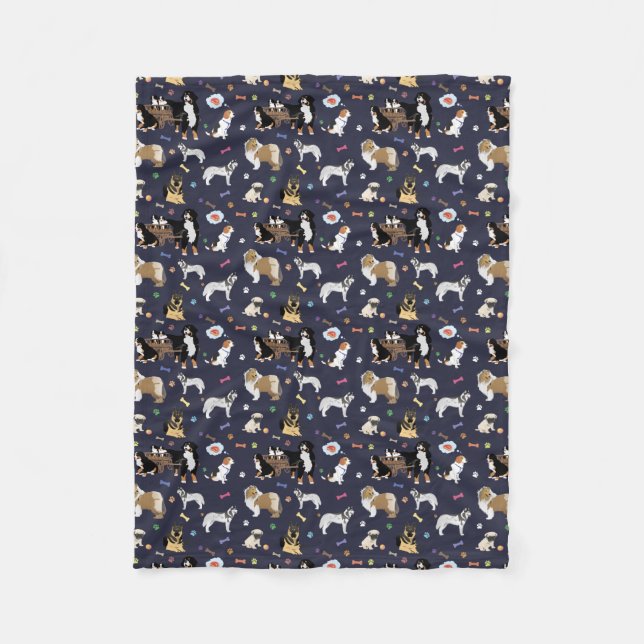 Colorful Dog Pattern Fleece Blanket (Front)