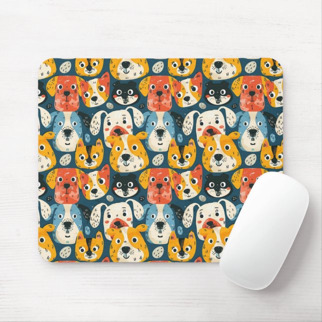 Colorful Dog Pattern Mouse Pad (With Mouse)