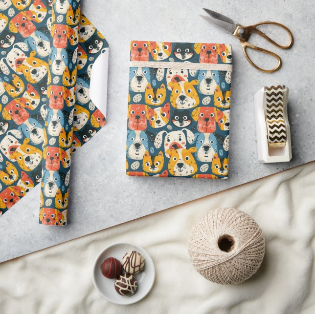 Colorful Dog Pattern Wrapping Paper (Crafts)
