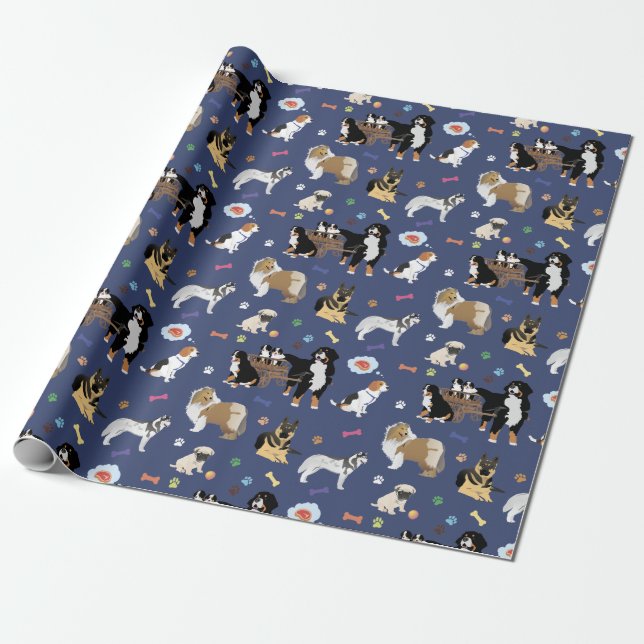 Colorful Dog Pattern Wrapping Paper (Unrolled)
