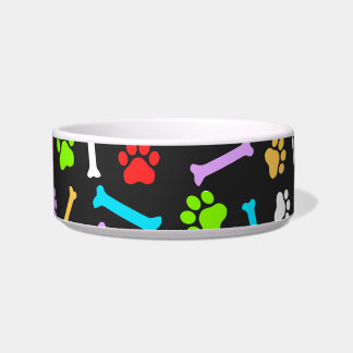 Colorful Dog Paw & Bones Seamless Pattern Bowl