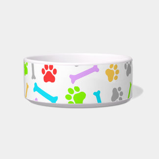 Colorful Dog Paw & Bones Seamless Pattern Bowl