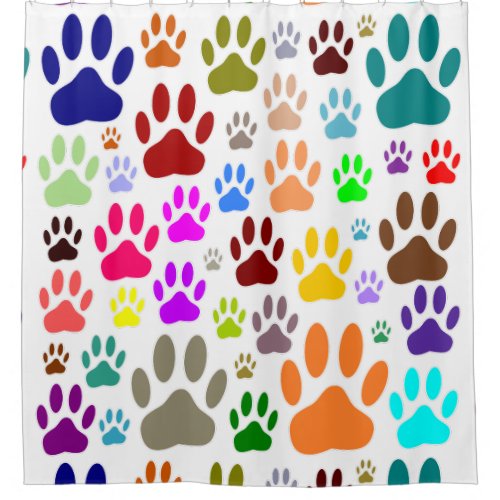 Colorful Dog Paw Pattern Shower Curtain