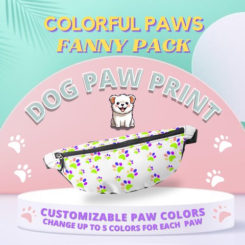 Colorful Dog Paw Print Design Editable Paw Colors Fanny Pack