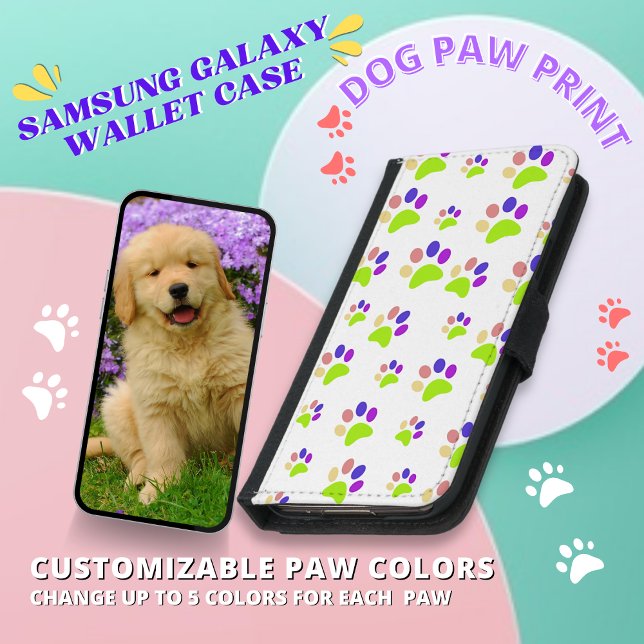 Colorful Dog Paw Print Design, Editable Paw Colors Samsung Galaxy Wallet Case (Creator Uploaded)