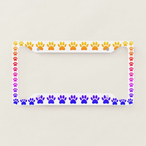 Colorful Dog Paw Print License Plate Frame