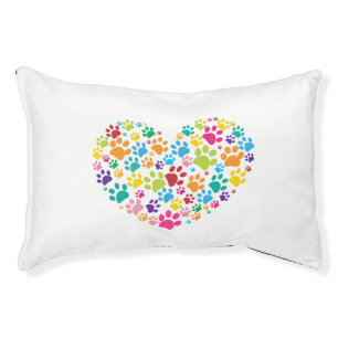 Colorful dog paw print made of heart pet bed