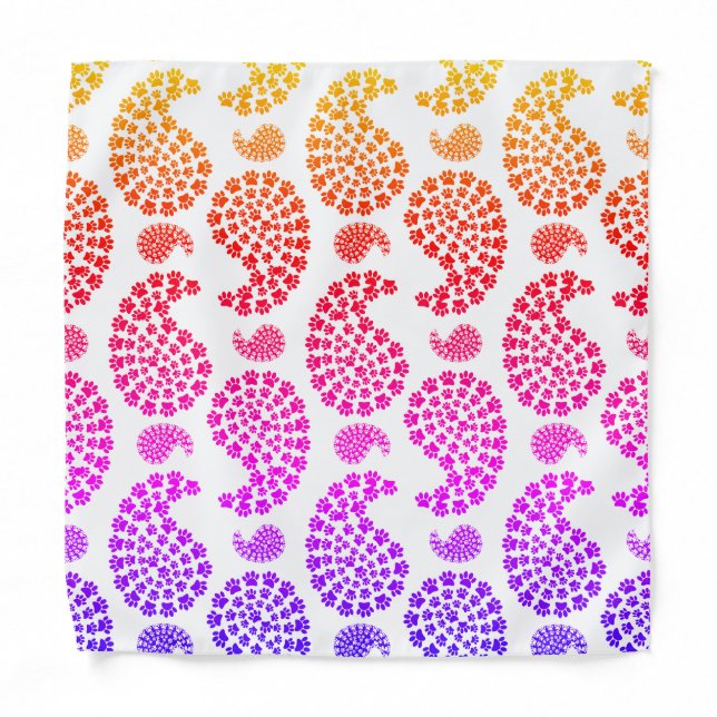 Colorful Dog Paw Print Paisley Pattern Bandana (Front)