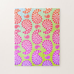 Colorful Dog Paw Print Paisley Vintage Style Jigsaw Puzzle