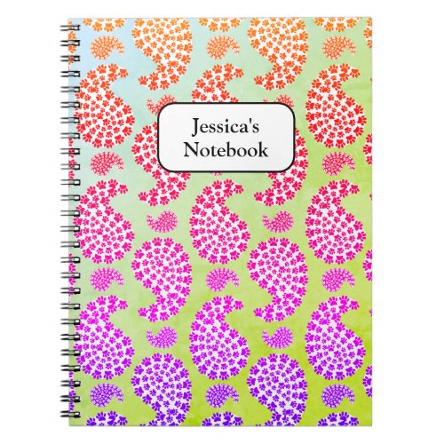 Colorful Dog Paw Print Paisley Vintage Style Notebook
